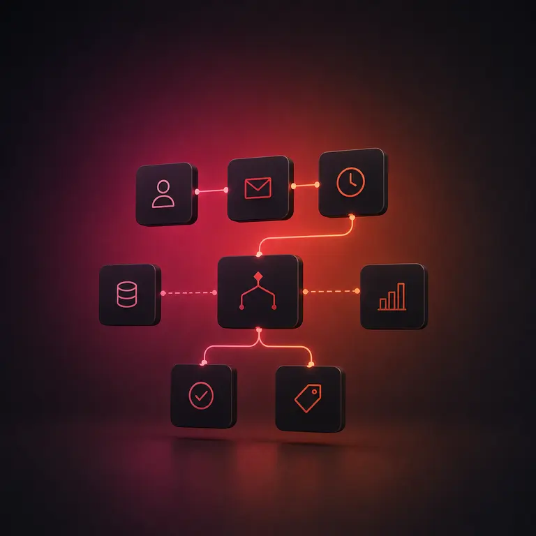 Visualisatie van slimme workflows, koppelingen en automatisatie tussen systemen.