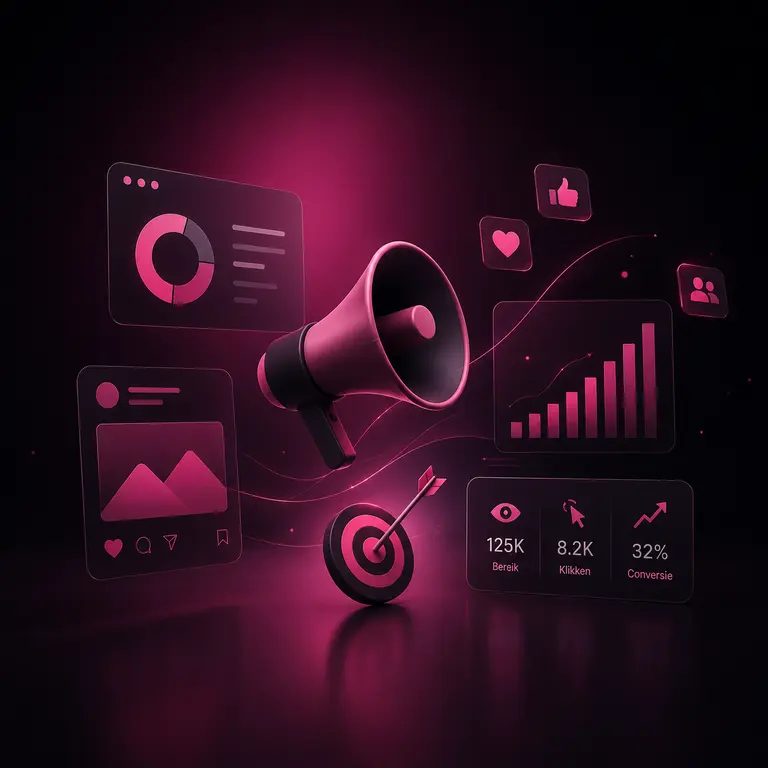 Marketing- en campagnemateriaal met sterke visuele communicatie en digitale performance-focus.